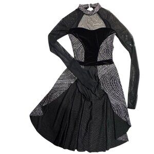 DOUBLE PLATINUM Dance Costume Leotard Adult XS Black Cracked Ice Jazz Tap Ballet